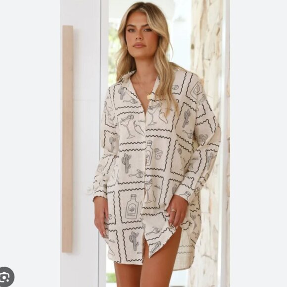 Billy J | NWT Piper Shirt Dress Chili Cactus Button Down Cocktail Print Size XS - Picture 2 of 11